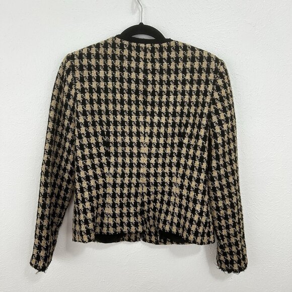 Talbots Houndstooth Tweed Blazer Skirt Set Sz 4 Wool Blend Pockets Zipper Front - Picture 4 of 12